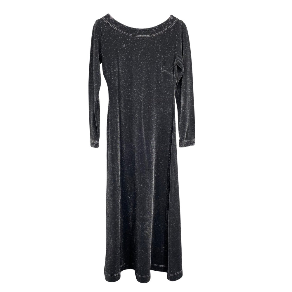 Double D Ranchwear Womens Black Silver Metallic Shimmer Maxi Dress Long Sleeve M